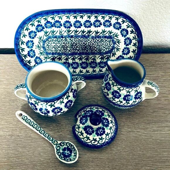 Hand Crafted Other - Boleslawiec 5-pc Polish Pottery Coffee Tea Service Set